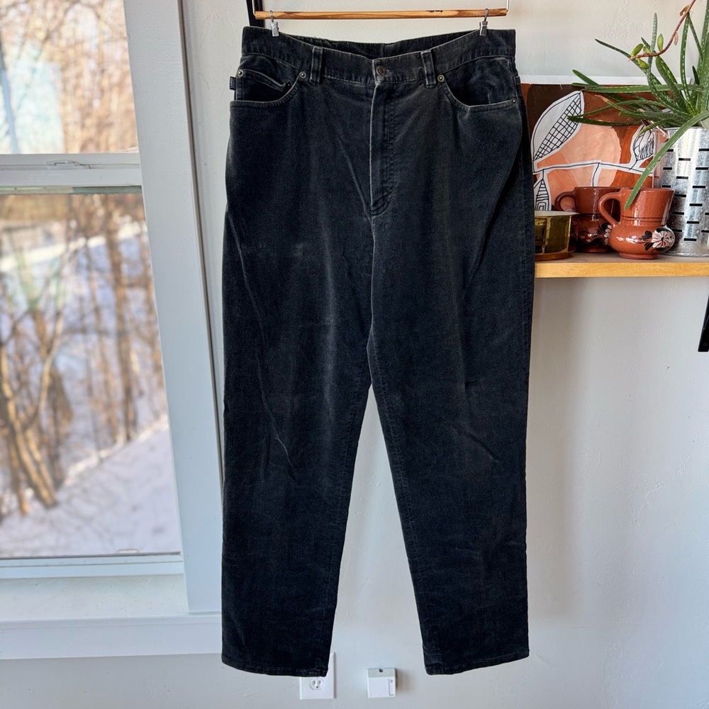 Lauren Jeans Co. Ralph Lauren Charcoal Gray Black Velvet Straight Leg Pants 12